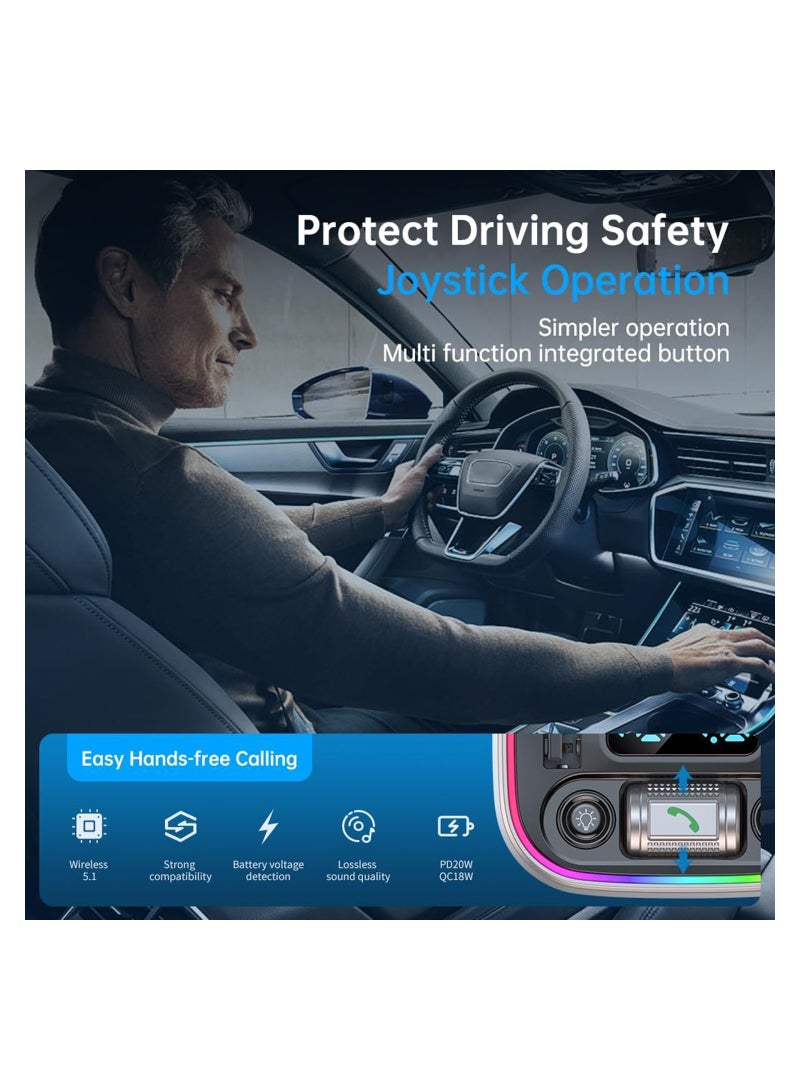 Zikra Bluetooth Adapter for Car, Type-C PD 20W+ QC3.0 Fast USB Charger,Wireless FM Radio Transmitter, Handsfree Calling & Audio Receiver, MP3 Music Player, 7 Colors LED Backlit - Image 3