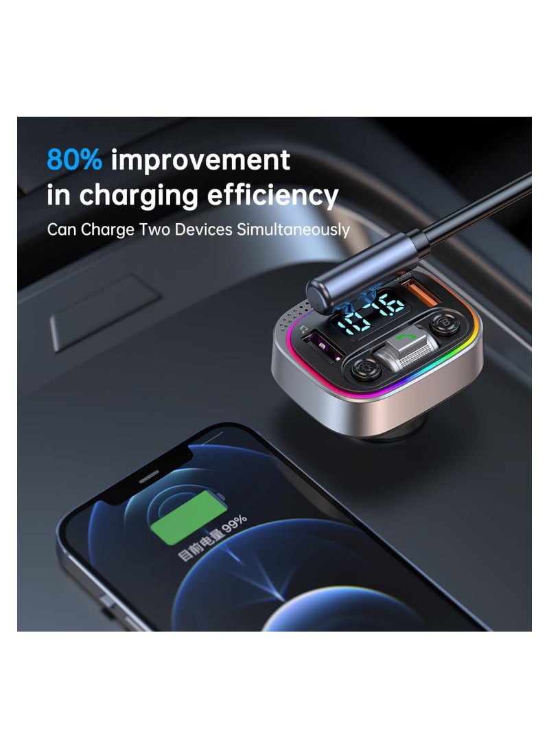Zikra Bluetooth Adapter for Car, Type-C PD 20W+ QC3.0 Fast USB Charger,Wireless FM Radio Transmitter, Handsfree Calling & Audio Receiver, MP3 Music Player, 7 Colors LED Backlit - Image 5