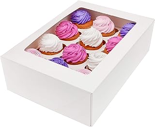 BAKELUV Cupcake Boxes with Window | 13x9.5x4Ã¢â‚¬Â | White, 25 Pack Carrier Containers + 25 Cupcake Holder Inserts | - Image 1