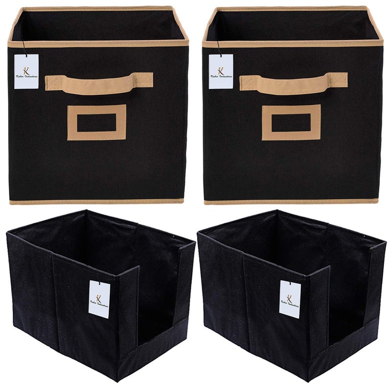 Kuber Industries Non Woven 2 Piece Shirt Stacker Wardrobe Organizer and 2 Piece Large Foldable Storage Organiser CubesBoxes Black CTKTC038382 - Image 1