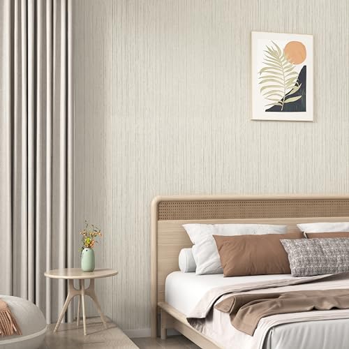 WESTICK Beige Grasscloth Peel and Stick Wallpaper Textured Linen Fabric Neutral Wallpaper for Bedroom Cream Faux Grasscloth Beige Contact Paper for Cabinets Living Room Wall Covering 158x 78 - Image 3