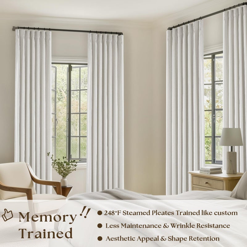 TWODRAPES Off White Pinch Pleated 100% Blackout Curtains 102 Inches Long Linen Blend Window Curtains 102 Inch for Bedroom Living Room Darkening Thermal Insulated Back Tab Pinch Pleat Dual Layer Drapes Ivory - Image 2