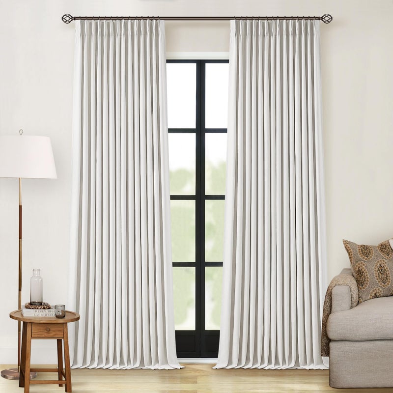 TWODRAPES Off White Pinch Pleated 100% Blackout Curtains 102 Inches Long Linen Blend Window Curtains 102 Inch for Bedroom Living Room Darkening Thermal Insulated Back Tab Pinch Pleat Dual Layer Drapes Ivory - Image 1