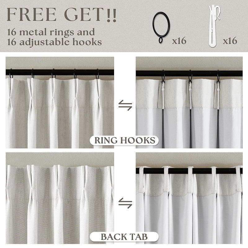 TWODRAPES Off White Pinch Pleated 100% Blackout Curtains 102 Inches Long Linen Blend Window Curtains 102 Inch for Bedroom Living Room Darkening Thermal Insulated Back Tab Pinch Pleat Dual Layer Drapes Ivory - Image 5