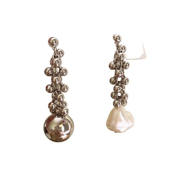 Silver Pearl Drop Earrings with Silver Tone Finish and Drop Accent Lightweight Statement Jewelry for Daily Wear and Dressy Styling - Image 5