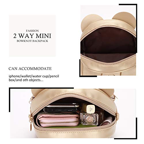 KL928 Girls Bowknot Polka Dot Cute Mini Backpack Small Daypacks Convertible Shoulder Bag Purse for Women (Gold) - Image 4