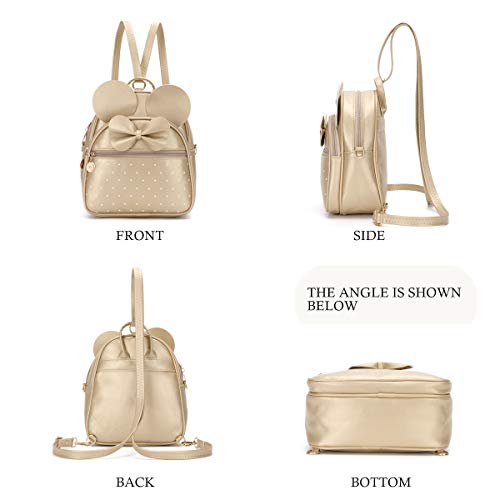 KL928 Girls Bowknot Polka Dot Cute Mini Backpack Small Daypacks Convertible Shoulder Bag Purse for Women (Gold) - Image 5
