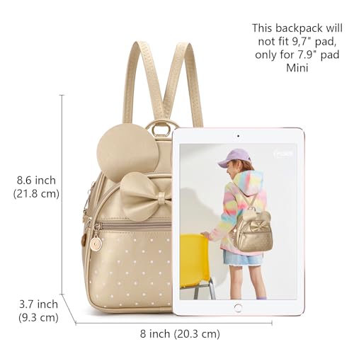 KL928 Girls Bowknot Polka Dot Cute Mini Backpack Small Daypacks Convertible Shoulder Bag Purse for Women (Gold) - Image 2