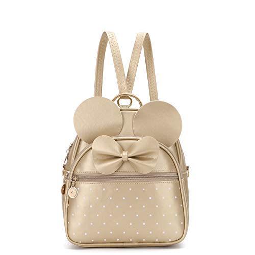 KL928 Girls Bowknot Polka Dot Cute Mini Backpack Small Daypacks Convertible Shoulder Bag Purse for Women (Gold) - Image 1