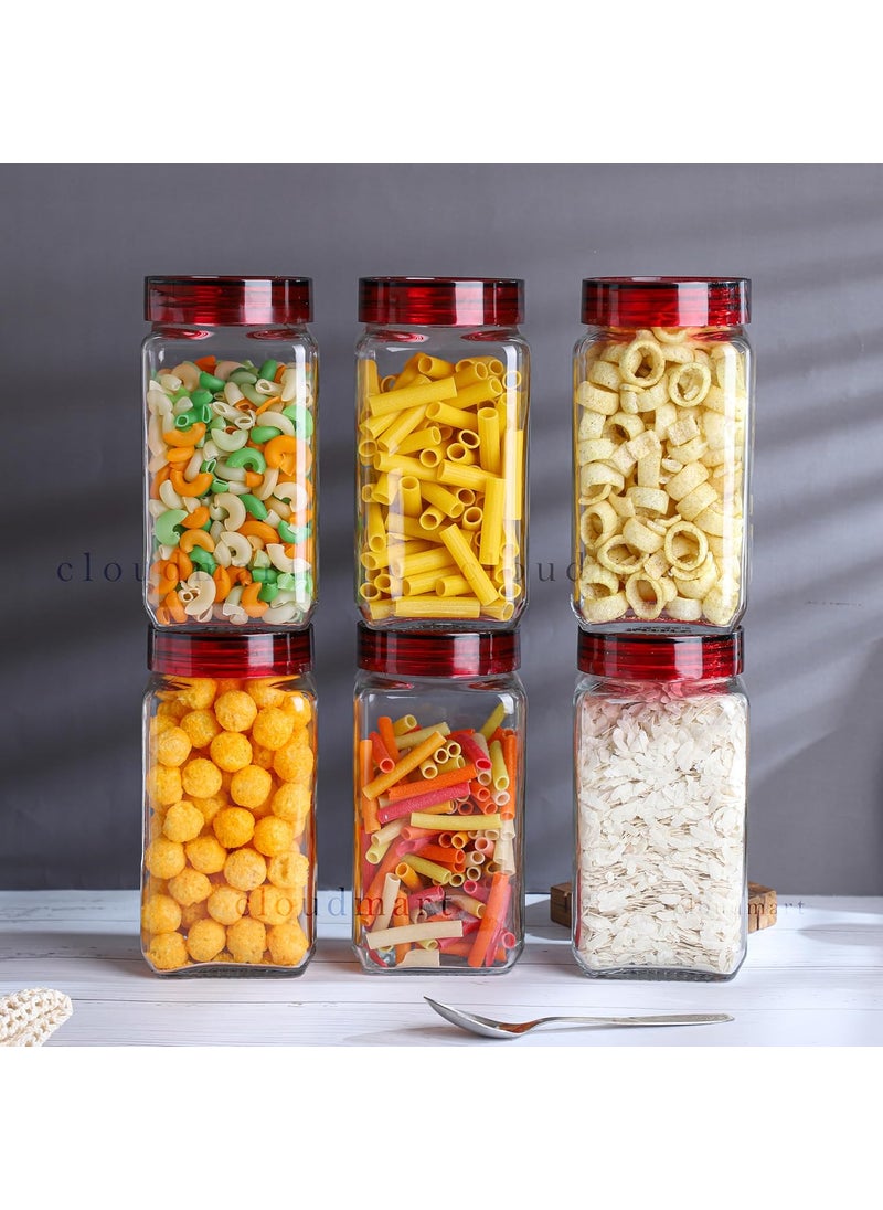 Cloudmart CLOUDMART Piramal Glass Square Jars & Containers with Air Tight Acrylic Plastic Maroon Lid for Kitchen Pantry, Masala, Honey, Pickles, Dry Fruits, Coffee Beans Storage [Square Jar, 1000ml, Set Of 8  - Image 1