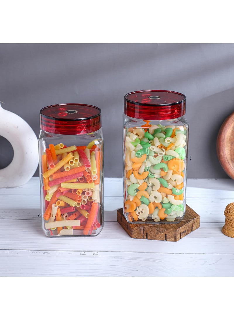 Cloudmart CLOUDMART Piramal Glass Square Jars & Containers with Air Tight Acrylic Plastic Maroon Lid for Kitchen Pantry, Masala, Honey, Pickles, Dry Fruits, Coffee Beans Storage [Square Jar, 1000ml, Set Of 8  - Image 4