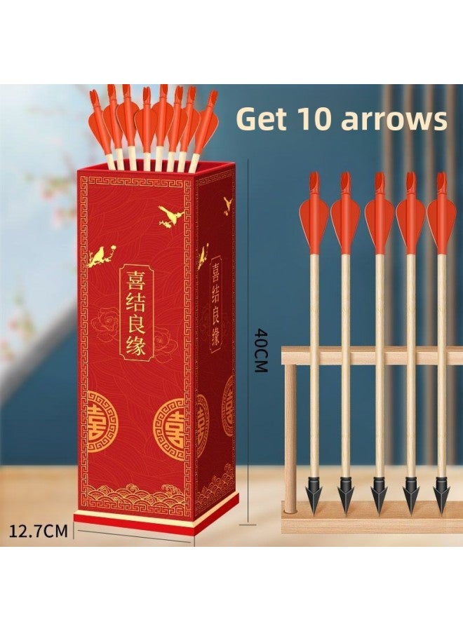 Pot-throwing Game Props Feather Arrow Kindergarten Adult Group Building Children's Ring Bow And Arrow Chinese Style Wooden Toy-Specification: Large Size 40cm + 10 Feather Arrows  - Image 1