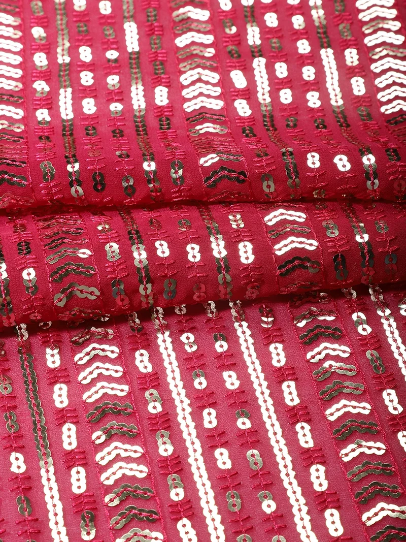 AKS Magenta Sequin Work Fabric, One Meter