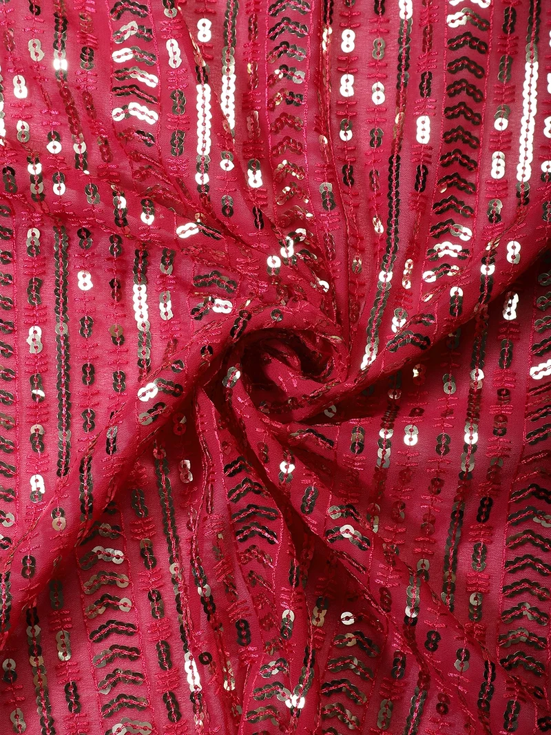 AKS Magenta Sequin Work Fabric, One Meter