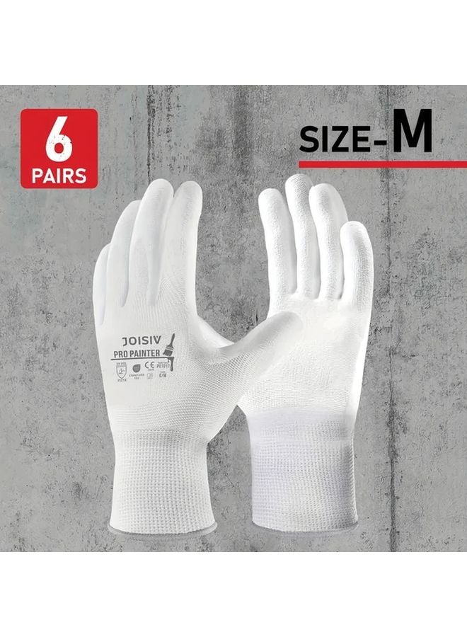 6 Pairs M Size PU Coated Safety Work Gloves Breathable Lightweight For Men Women - Image 1