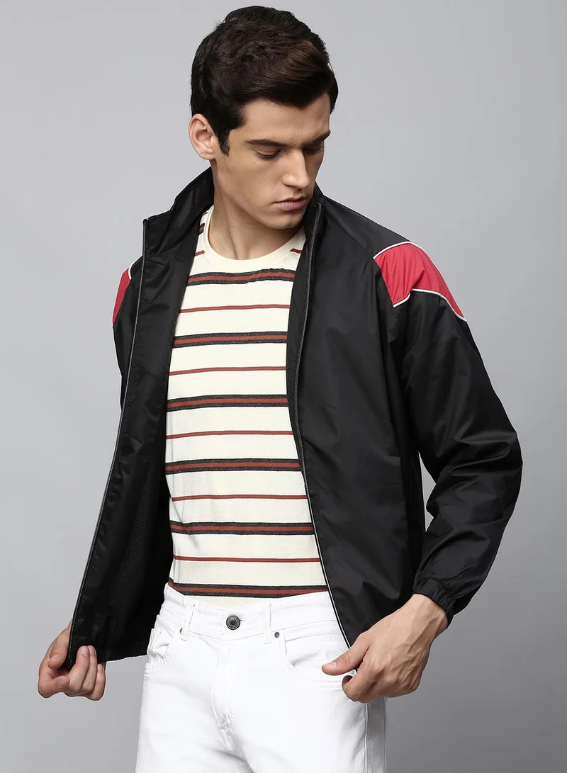 Dennis Lingo Men's Black 100% Polyester Solid Regular Fit Jacket