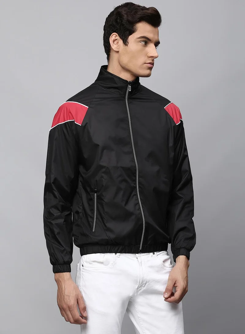 Dennis Lingo Men's Black 100% Polyester Solid Regular Fit Jacket