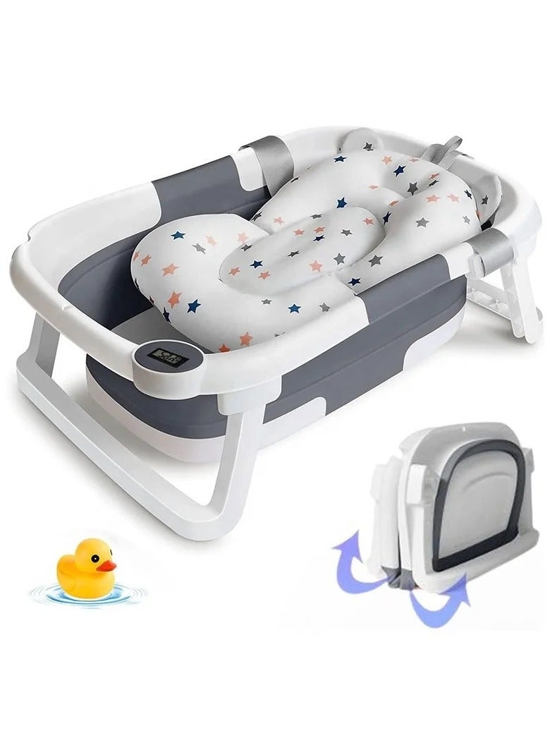 حوض استحمام للأطفال قابل للطي مع حصيرة ومقياس حرارة مستشعر لدرجة الحرارة للأطفال حديثي الولادة والأطفال الصغار - Image 1