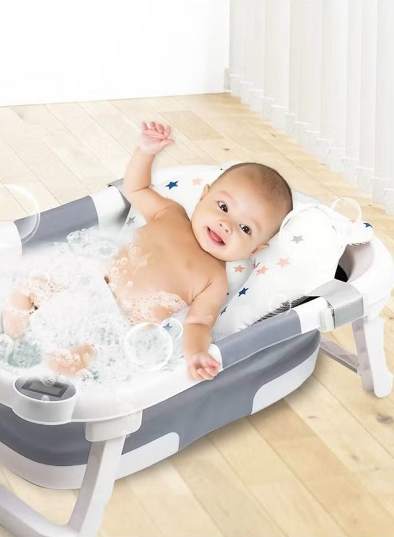 حوض استحمام للأطفال قابل للطي مع حصيرة ومقياس حرارة مستشعر لدرجة الحرارة للأطفال حديثي الولادة والأطفال الصغار - Image 2