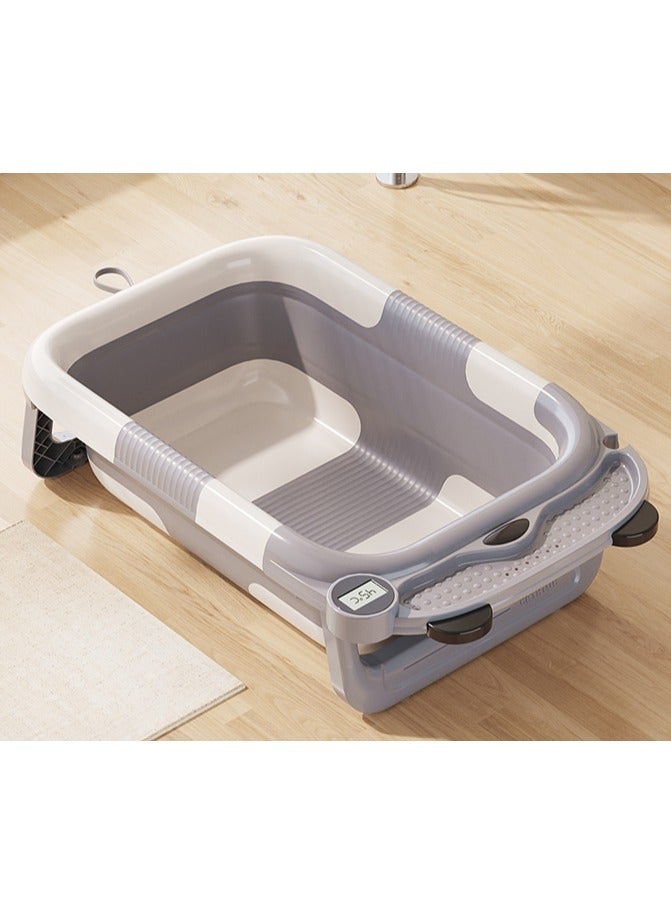 حوض استحمام للأطفال قابل للطي مع حصيرة ومقياس حرارة مستشعر لدرجة الحرارة للأطفال حديثي الولادة والأطفال الصغار - Image 5