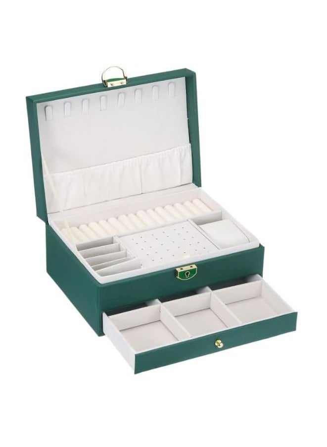 3-Layer Velvet Jewelry Organizer Box for Women & Girls – Stackable, Lockable, Luxury Faux Leather Jewelry Storage Case with Removable Compartments, Anti-Discoloration Flannel Interior – Perfect Gift for Birthdays, Mother’s Day, Anniversaries (Green) - Image 1
