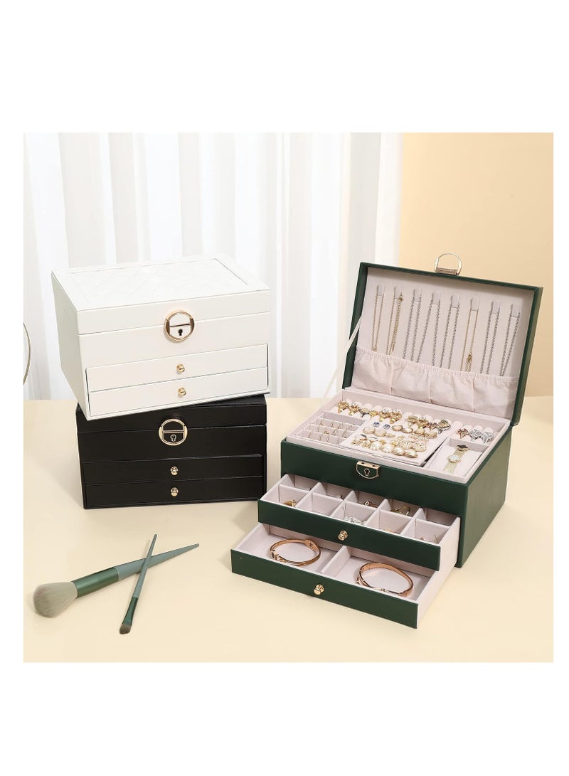 3-Layer Velvet Jewelry Organizer Box for Women & Girls – Stackable, Lockable, Luxury Faux Leather Jewelry Storage Case with Removable Compartments, Anti-Discoloration Flannel Interior – Perfect Gift for Birthdays, Mother’s Day, Anniversaries (Green) - Image 3