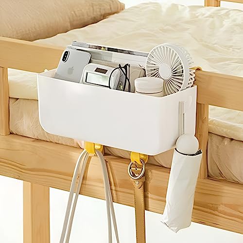 7UYUU Bunk Bed Shelf for Top Bunk Plastic Bedside Shelf Accessories for Kids Bunk Bed Caddy with Hooks For Bed Rail, White, 11 lbs Capacity - Image 3