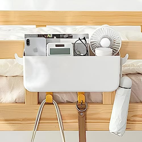 7UYUU Bunk Bed Shelf for Top Bunk Plastic Bedside Shelf Accessories for Kids Bunk Bed Caddy with Hooks For Bed Rail, White, 11 lbs Capacity - Image 2