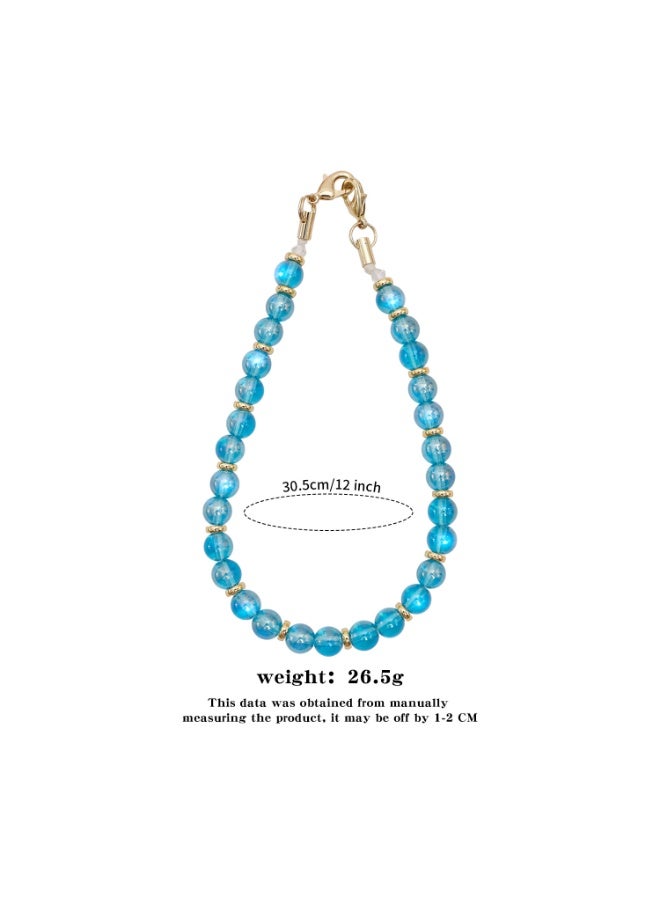 NIBEMINENT Beaded Phone Lanyard, Anti Lost Removable Wrist Strap,Tyndall crystal Bracelet Pendant, Phone Keychain Lanyard,P68076/Blue