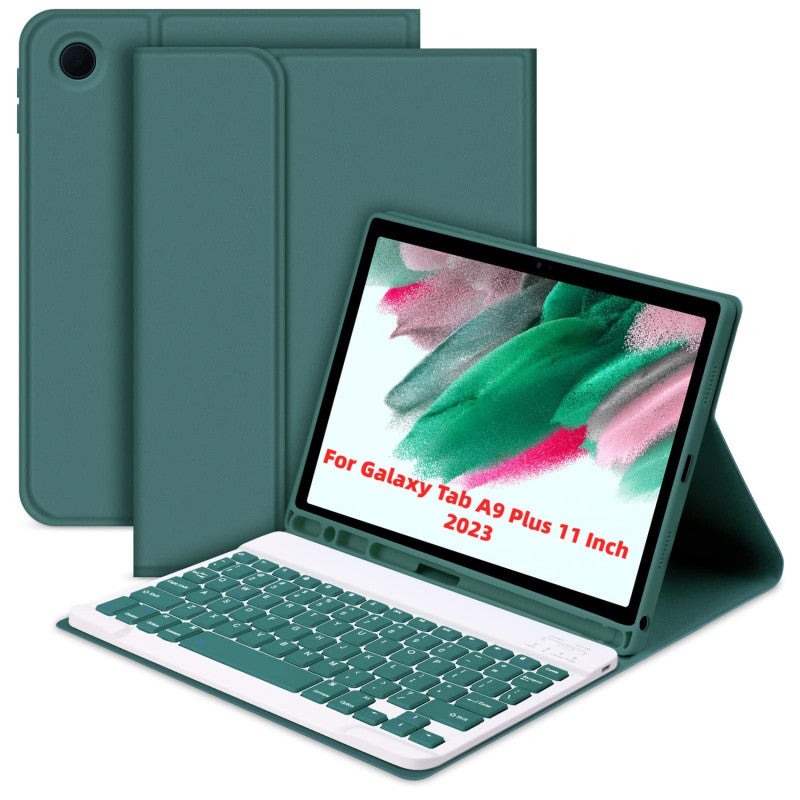 Detachable Tablet Case: Dark Green PU Leather + ABS Keyboard, Quiet Scissor Foot Buttons, Adjustable Stable Support - 360° Shockproof Protection, Pen Slot for Samsung Galaxy Tab A9 8.7 Inch, Tab A9 Pl - Image 1