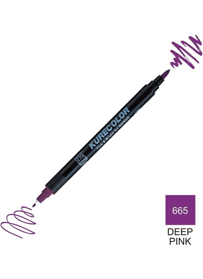 Zig Kurecolor Mangaka Fine&brush Double-Sided Pen CNKC-2200 No 665 Deep Pink  - Image 5