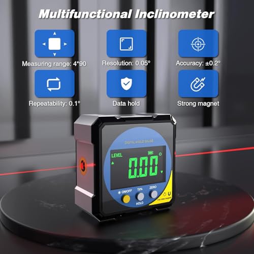 LABART Digital Angle Gauge with Electronic Laser & 4 Side Magnetic Base - IP54 Waterproof Inclinometer, Type-C Rechargeable Protractor Tool with Backlight Display for Woodworking/Construction/DIY - Image 5