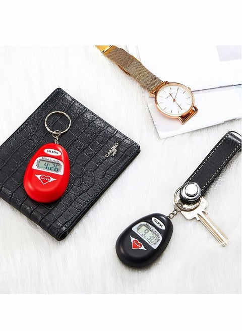 English Language Talking Key Chain Clock Big Voice with Alarm Talking Clock for Blind People Visually Impaired Elderly Low Vision Clocks Talking Alarm Clock Keychain Black Red 2 Pcs