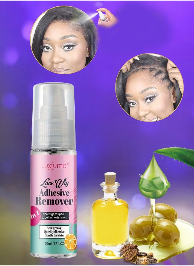 Luxfume 50ml Lace Wig Adhesive Remover Spray Non Greasy Quickly Dissolve Wig Lace Wig Tape Remover Gentle on Skin Hairline and Wigs 3 in 1 Lace Wigs Toupee and Tape Hair Extension Remover  - Image 1
