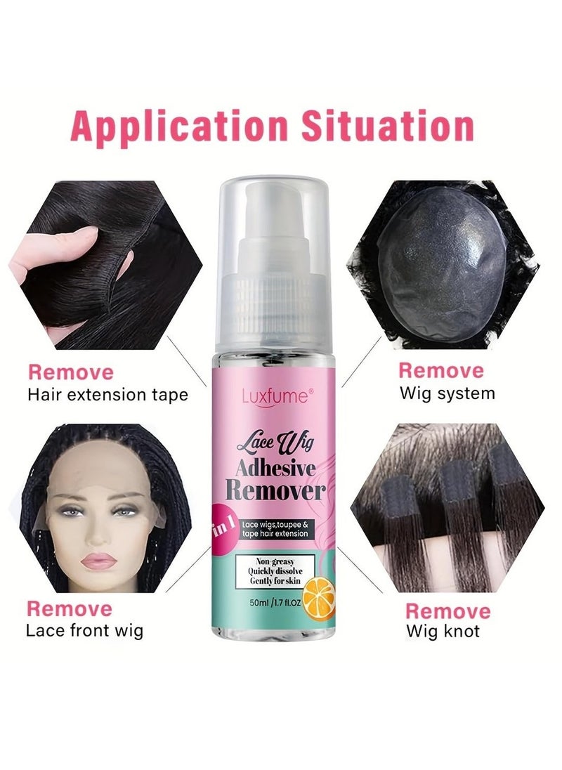 Luxfume 50ml Lace Wig Adhesive Remover Spray Non Greasy Quickly Dissolve Wig Lace Wig Tape Remover Gentle on Skin Hairline and Wigs 3 in 1 Lace Wigs Toupee and Tape Hair Extension Remover  - Image 3