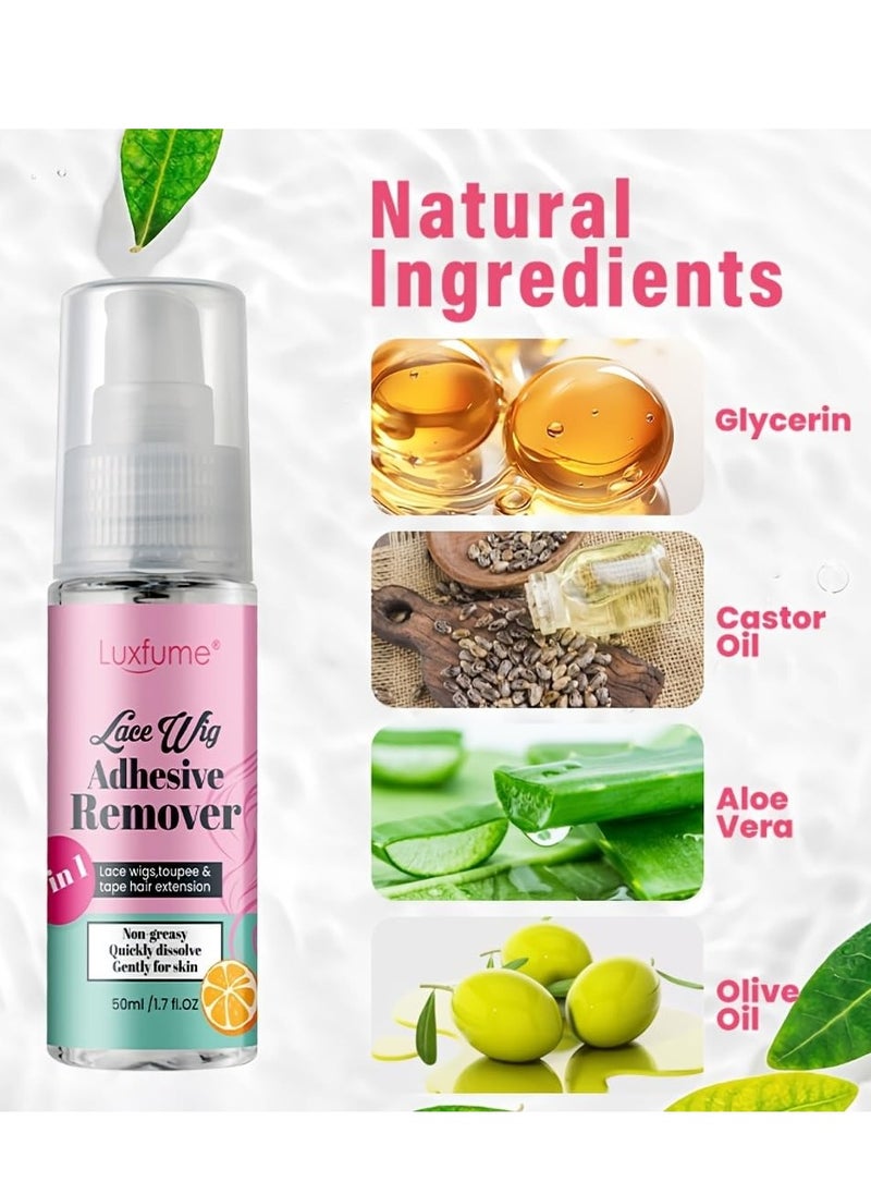 Luxfume 50ml Lace Wig Adhesive Remover Spray Non Greasy Quickly Dissolve Wig Lace Wig Tape Remover Gentle on Skin Hairline and Wigs 3 in 1 Lace Wigs Toupee and Tape Hair Extension Remover  - Image 4