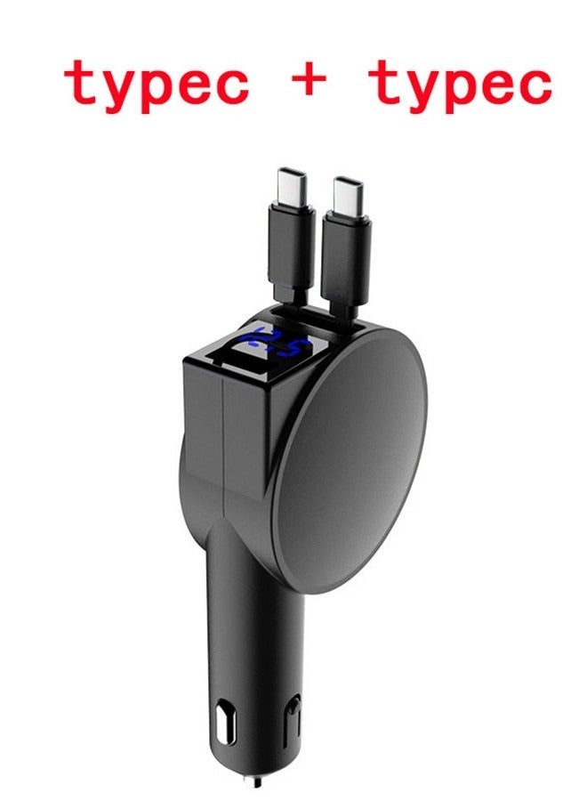 general USB 2 Retractable Cables and USB Port Car Charger Adapter, Fast Charge 60W, Compatible with iPhone & Android Cell Phones, Black - Image 1