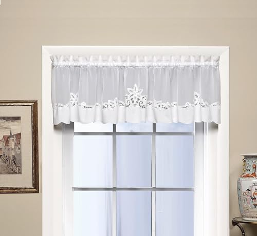 Today's Curtain Plymouth Classic Battenburg Applique Sheer Valance, 14-Inch, White - Image 1