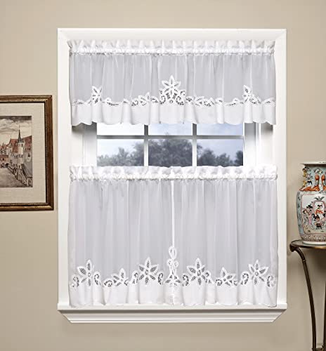 Today's Curtain Plymouth Classic Battenburg Applique Sheer Valance, 14-Inch, White - Image 3