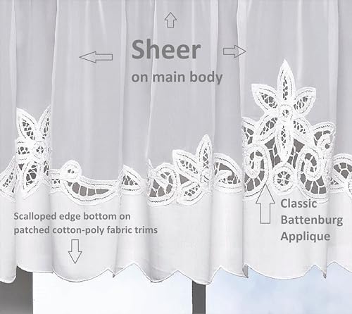 Today's Curtain Plymouth Classic Battenburg Applique Sheer Valance, 14-Inch, White - Image 4
