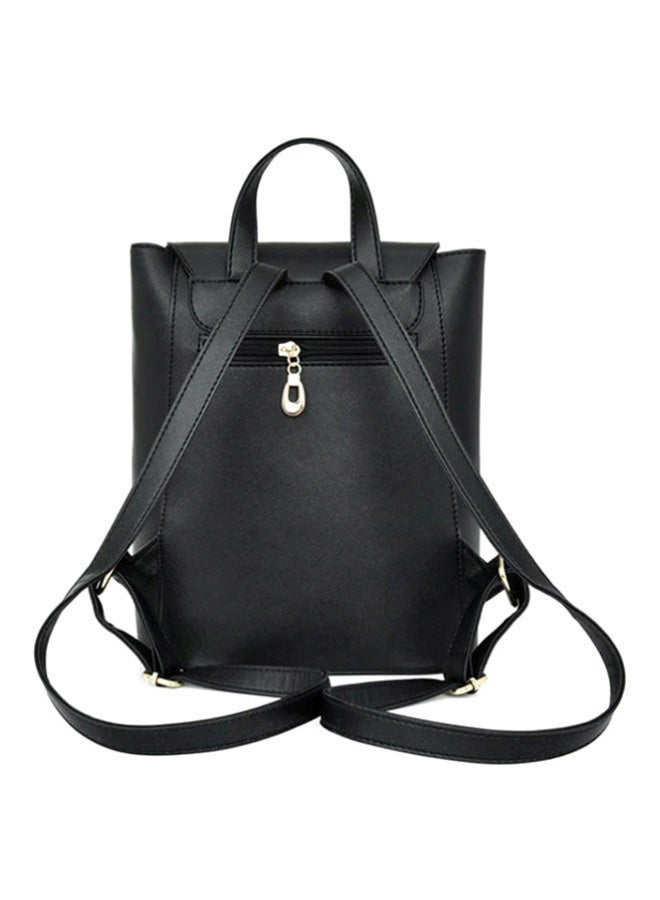 Faux Leather School Backpack Black - Image 2