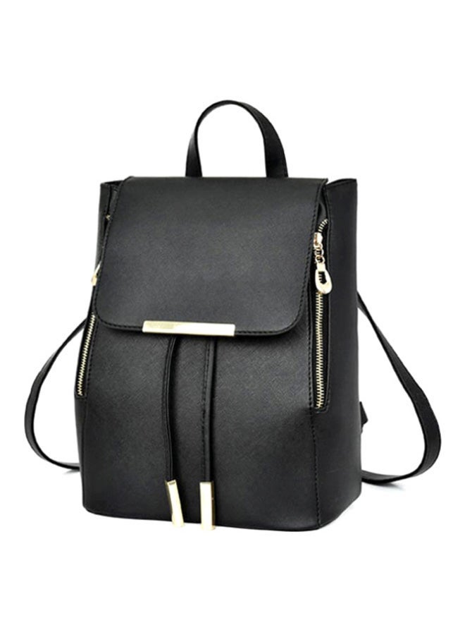 Faux Leather School Backpack Black - Image 4