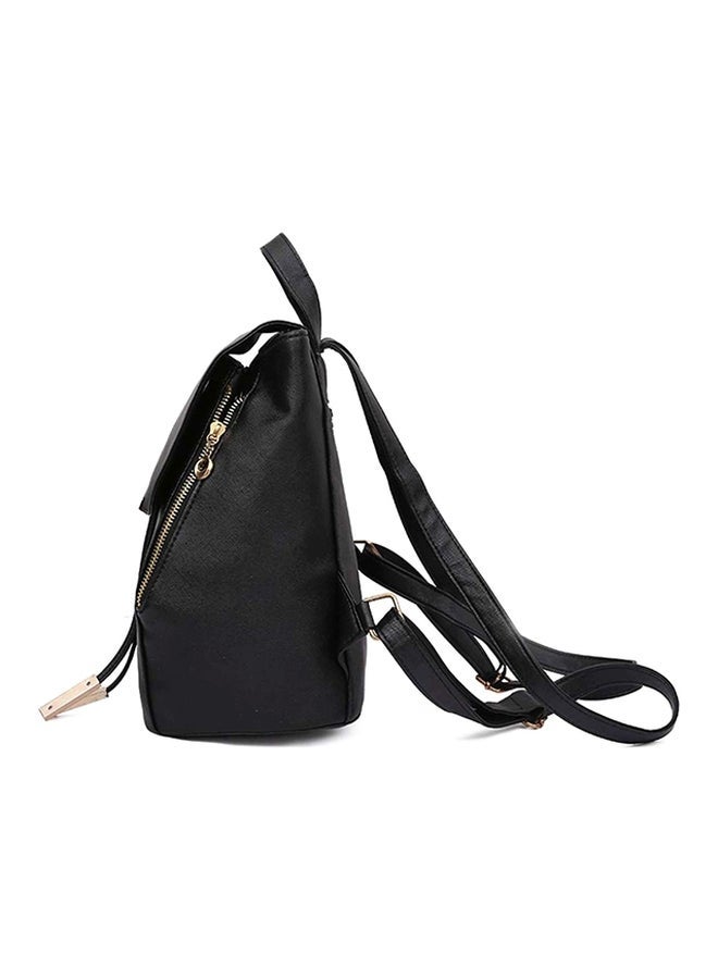 Faux Leather School Backpack Black - Image 3