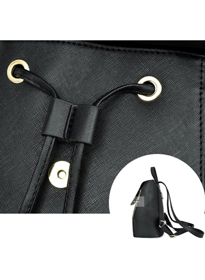 Faux Leather School Backpack Black - Image 5