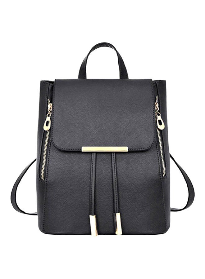 Faux Leather School Backpack Black - Image 1