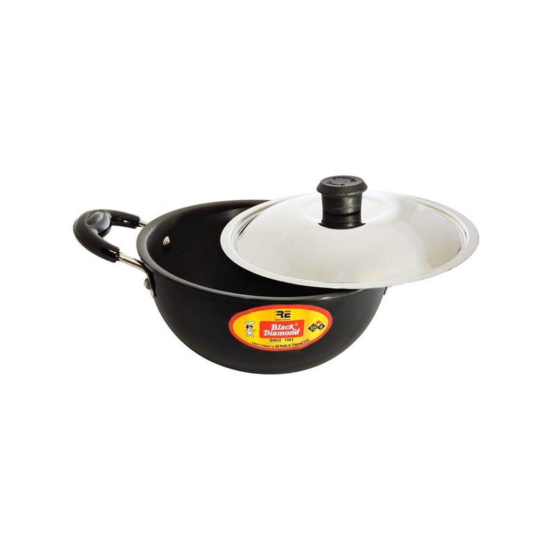 Black Diamond 3 mm Hard Anodised Baby Kadai with Lid (with Induction) - 1.2Litre - Image 2