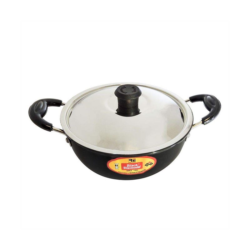 Black Diamond 3 mm Hard Anodised Baby Kadai with Lid (with Induction) - 1.2Litre - Image 1