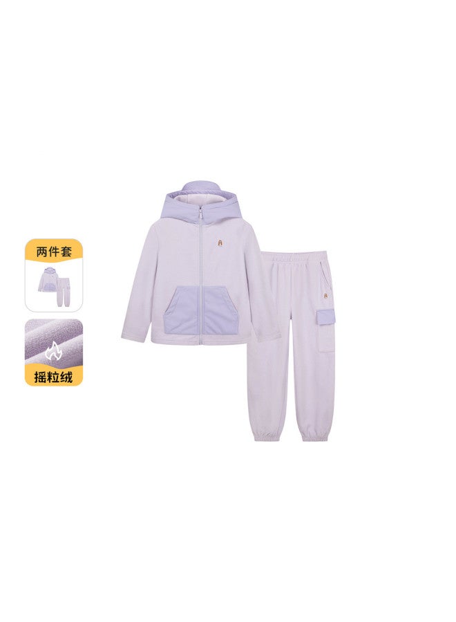 Hush Puppies Years Winter New Style Boys And Girls Fleece Suit Jacket + Pants Sport Two-piece Set - Image 2