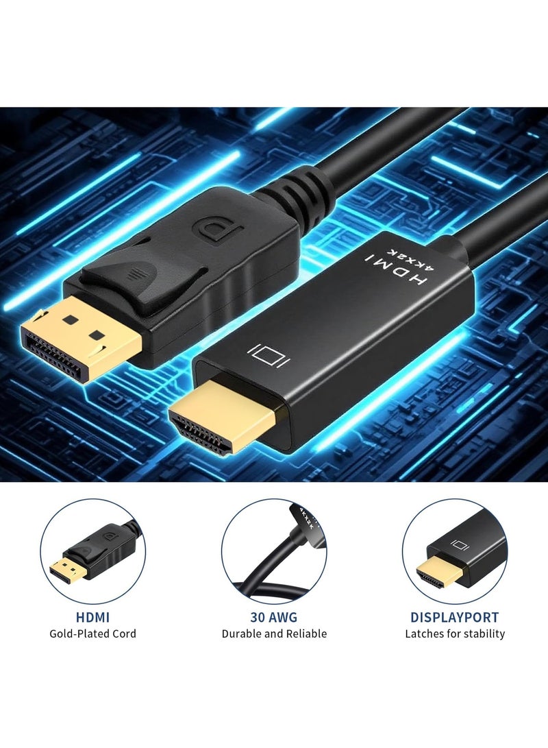 سالاب كابل DisplayPort إلى HDMI بطول 1.8 متر بدقة 4K، كابل DisplayPort إلى HDMI أحادي الاتجاه مطلي بالذهب لأجهزة Lenovo وHP وASUS وDell وغيرها من العلامات التجارية. - Image 5