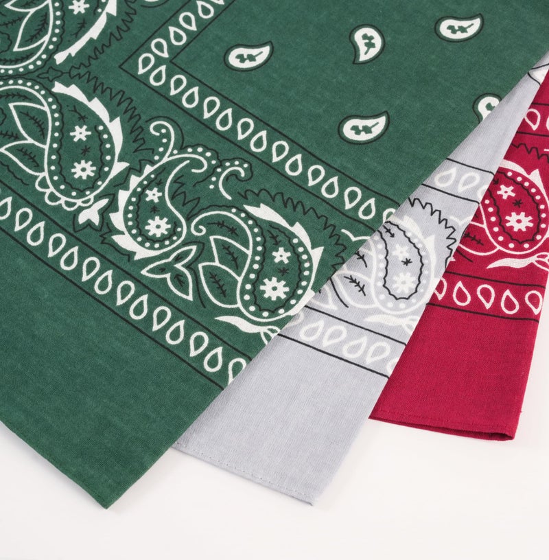 Bycc Bynn 3 Pack 100% Cotton Paisley Pattern Bandanas Square Scarf Headwear (Burgundy + Dark Green + Light Grey) - Image 4